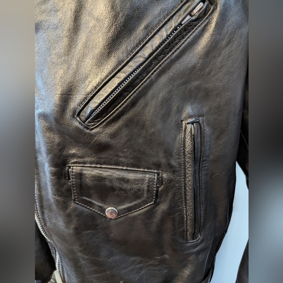 Vintage 1980's Heavy Genuine Leather Motorcycle Jacket, Size 46  L/XL - Picture 7 of 17